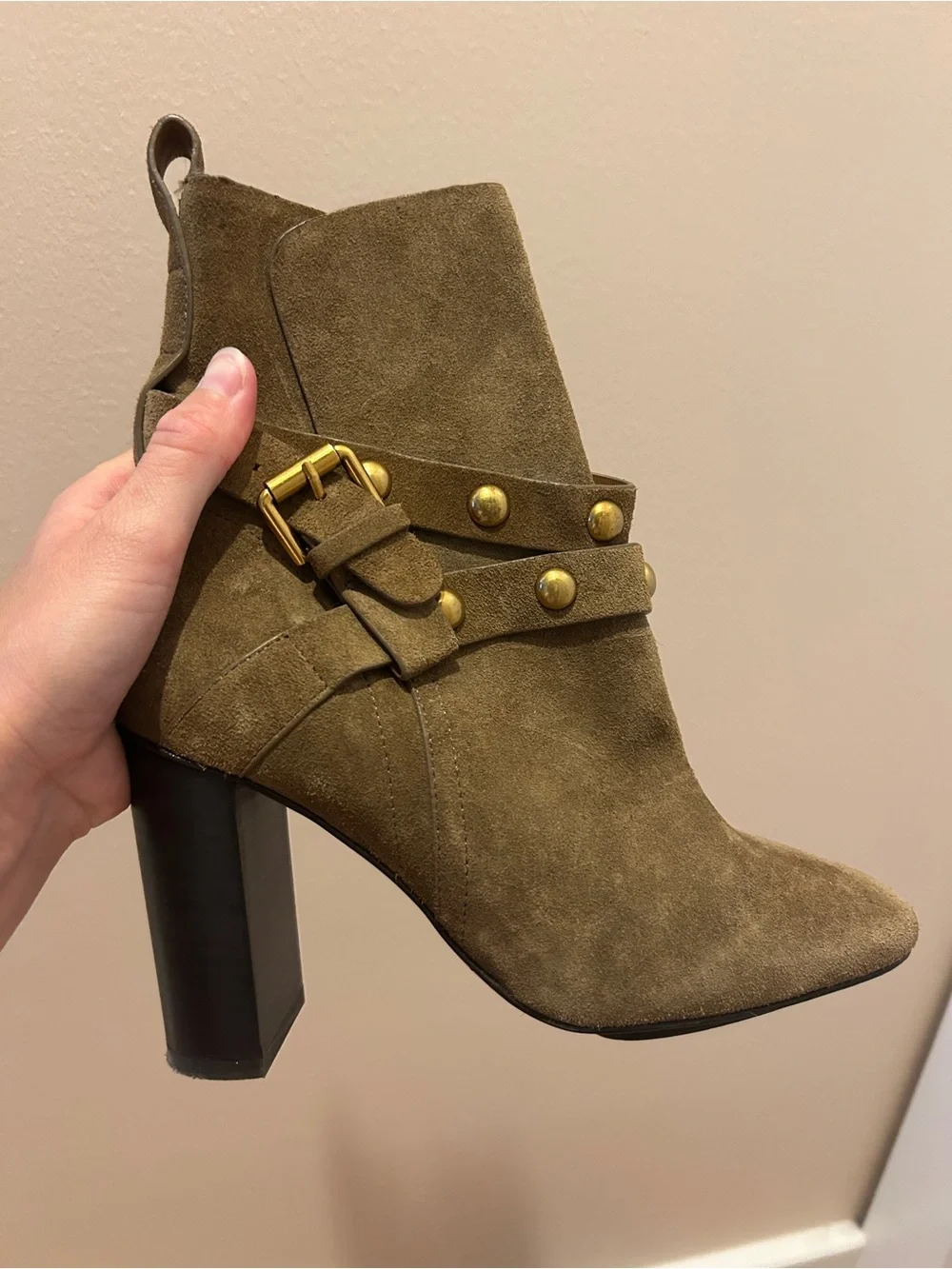 See By Chloé Olive Suede Studded Ankle Boots